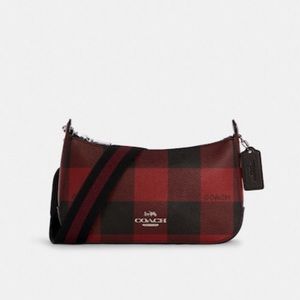 Coach Jes Baguette With Buffalo Plaid Print in Red